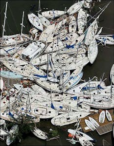 Boat pile up after Hurricane Katrina